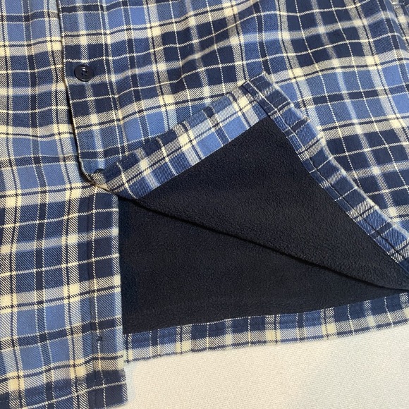Vtg LL Bean Shirt Mens Large Blue Plaid Shacket Flannel Button Up Fleece Lined - Picture 3 of 6